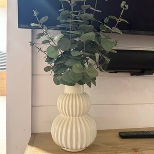 Hearth & Hand White Ribbed Vase with Green Foliage